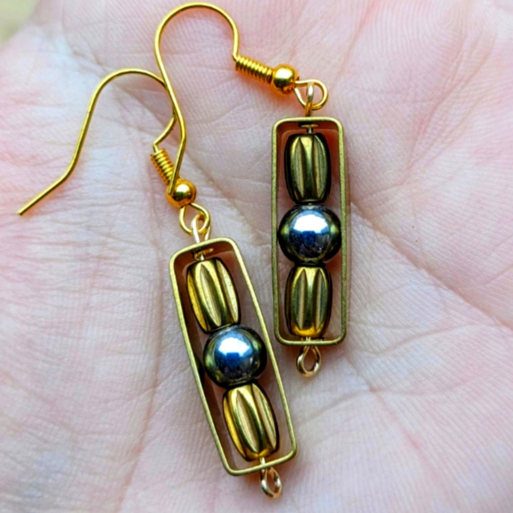 Gold Rectangle-framed Earrings